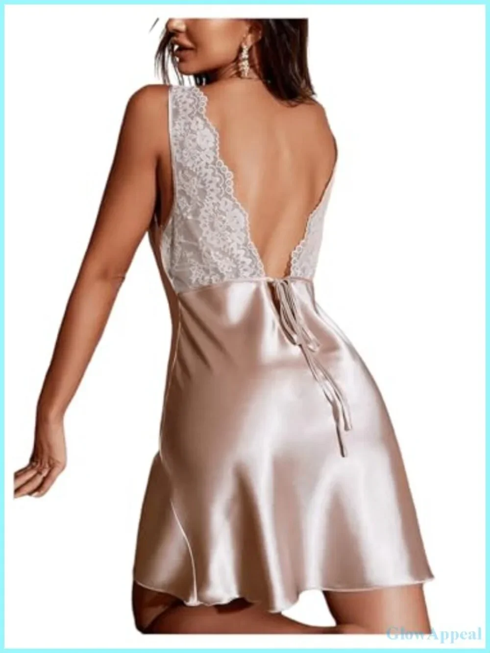 Satin Lace Slip Dress Backless Chemise Nightgown